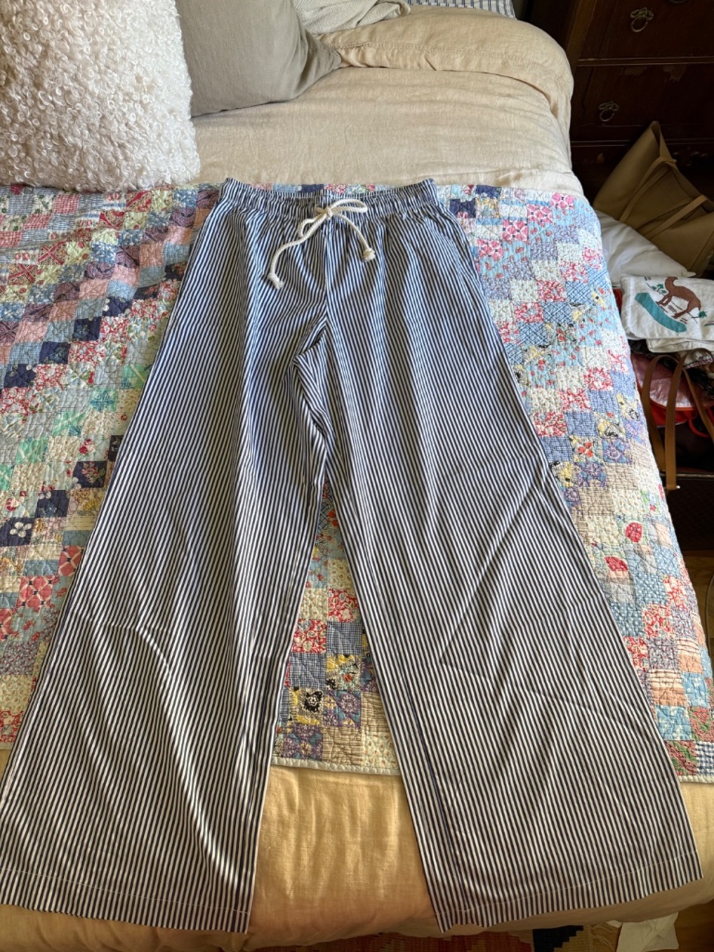 Donni Cotton Poplin Drawstring Striped Pants - Picture 4 of 7